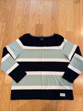 Talbots Navy, Seafoam & White Striped Long Sleeve Boatneck Top